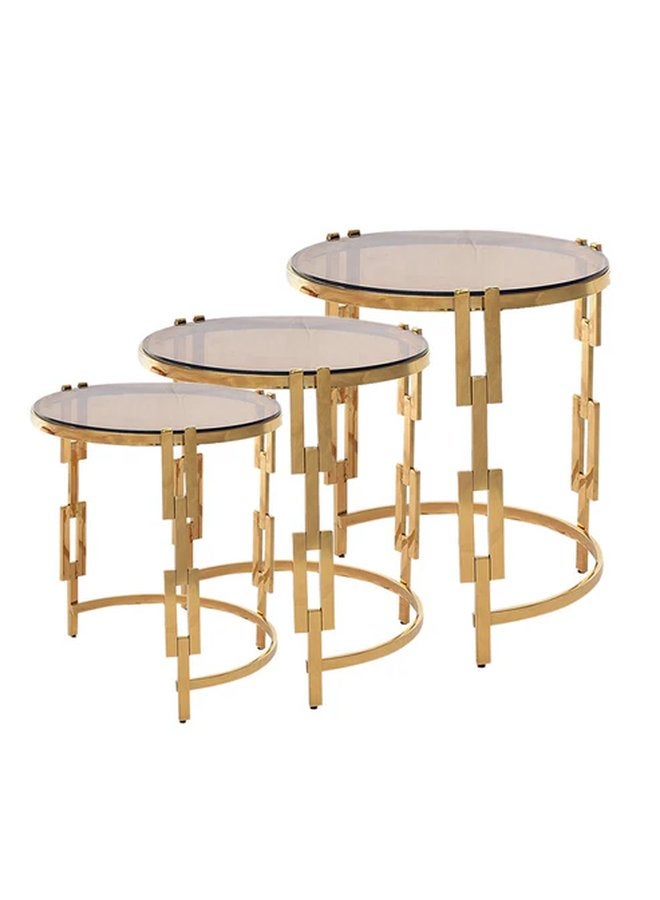 طاولة بسلسلة متشابكة، 3 قطع من الفولاذ المقاوم للصدأ الذهبي